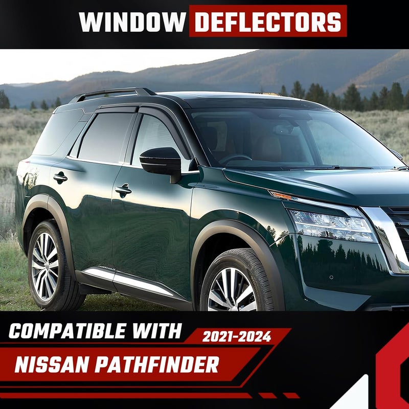 ISINLASSO Tape-On Rain Guards Compatible with Nissan Pathfinder 2021-2024 Black Extra Durable Shatterproof Side Window Deflectors, Vent Window Visors, Wind Deflectors - 4 PCS - Image 2